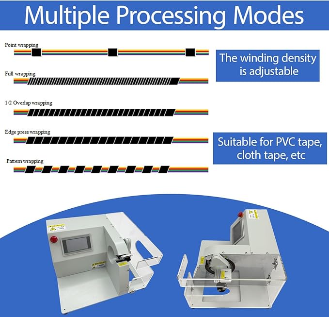 BEILOCKERY Automatic Tape Wrapping Machine Compact Handheld Wiring Harness Tape Winding Machine with Touch Screen and Foot Switch for ?0.12inch-?0.98inch Wire Harness 110V