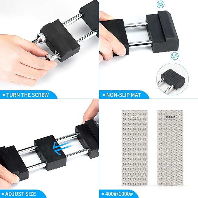 DMD Diamond Sharpening Stone Holder Set with Simple Adjustment Screws Holds the Stone Securely with Diomand Knife Sharpener Stones 訝?Durable Quality and Exquisite Design Blue
