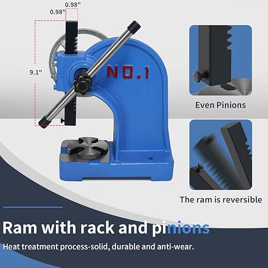 Arbor Press 1 Ton, Ratchet Leverage Press with Handwheel, 5.5"Maximum Height, Manual Desktop Punch Press for Stamping, Bending, Stretching, Forming