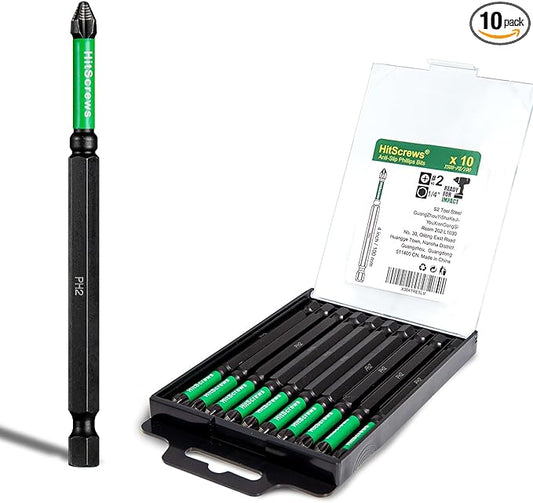 Anti Slip Magnetic Phillips #2 Screwdriver Bits-4 Inch, New Precision Laser-Etched Micro-Slip Grip, Impact Resistant S2 Steel PH2 Impact Driver Bits For Heavy-Duty Repairs and Assembly | 10 Pack