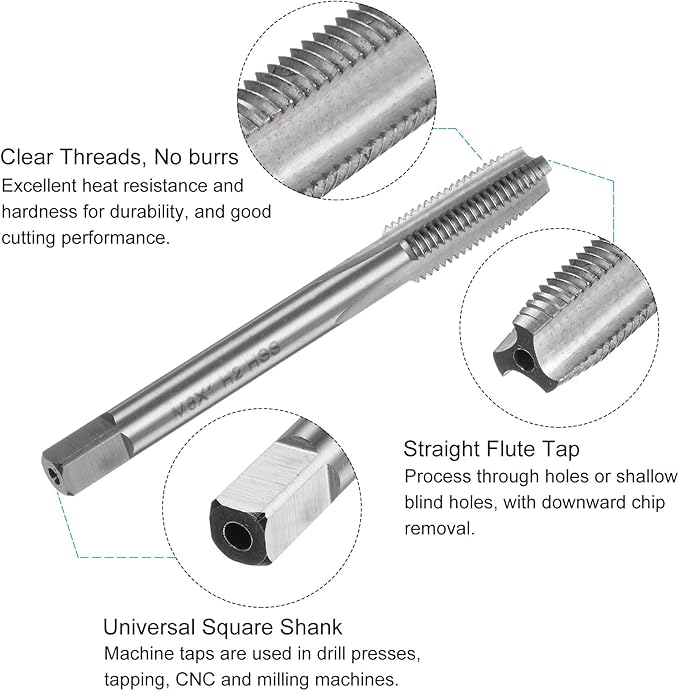uxcell Metric Tap and Drill Bit Set, M8 x 1 Thread Tap & 7mm Black Oxide Twist Drill Bit, Straight Flute Tap Tapping Threading Repair Tool Kit