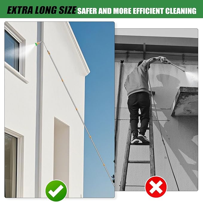 Gutter Cleaning Tools From the Ground, 10 Pack 9 FT Pressure Washer Extension Wand, Power Washer Lance With 6 Pressure Washer Spray Nozzle Tips, 30째, 90째, 120째 Gutter Cleaner Curved Rod, 4000 PSI