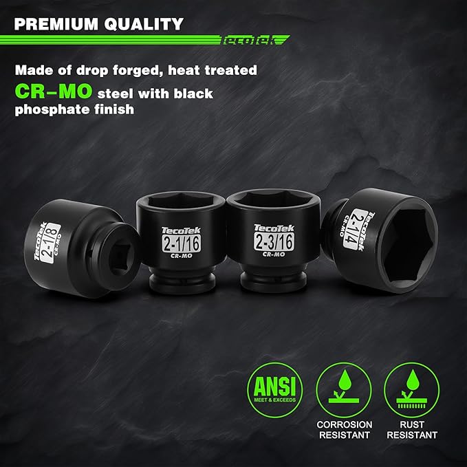 3/4" Drive 6-Point Impact Socket Set, 9-Piece Jumbo Assortment, Cr-Mo, SAE, 2-1/16 Inch to 2-1/2 Inch, 1/2" F to 3/4" M Impact Socket Adapter
