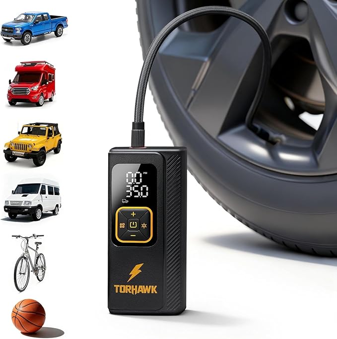 Dual Power Tire Inflator Portable Air Compressor - 5X Faster 160 PSI Cordless Air Pump for Car Tires, Truck, SUV - 7500mAh & 12V DC Powered with Digital Gauge, LED Light & Auto Shut-Off, With Case
