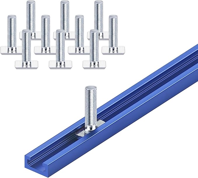 2 pack 24" T-Track with 20pcs T-Track Knob Kit for Woodworking with Screws, Aluminum Alloy Woodworking Tools Double Cut Profile Universal T-Tracks with Predrilled Mounting Holes anodized blue