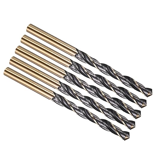 PATIKIL 6mm Drill Bit, Jobber Straight Shank 4341 High-Speed Steel 118째 Black and Gold Finish for Medium-Hard Metal Steel Acrylic - 5 Pack