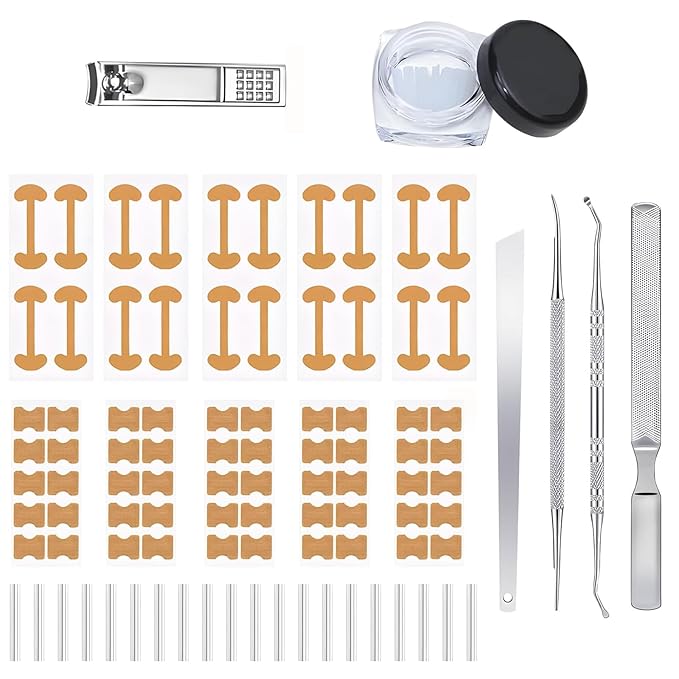 Ingrown Toenail Corrector Set with Breathable Toenail Strips, Curved Nail Corrector Patch, File and Lifter, Professional Pedicure Tools for Men and Women, Easy At-Home Toenail Care Kit