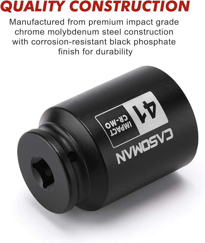 CASOMAN 1/2" Drive x 41mm Deep 6 PT Impact Socket, CR-MO, 1/2-Inch Drive Axle Nut Socket for Easy Removal of Axle Shaft Nuts (41MM)