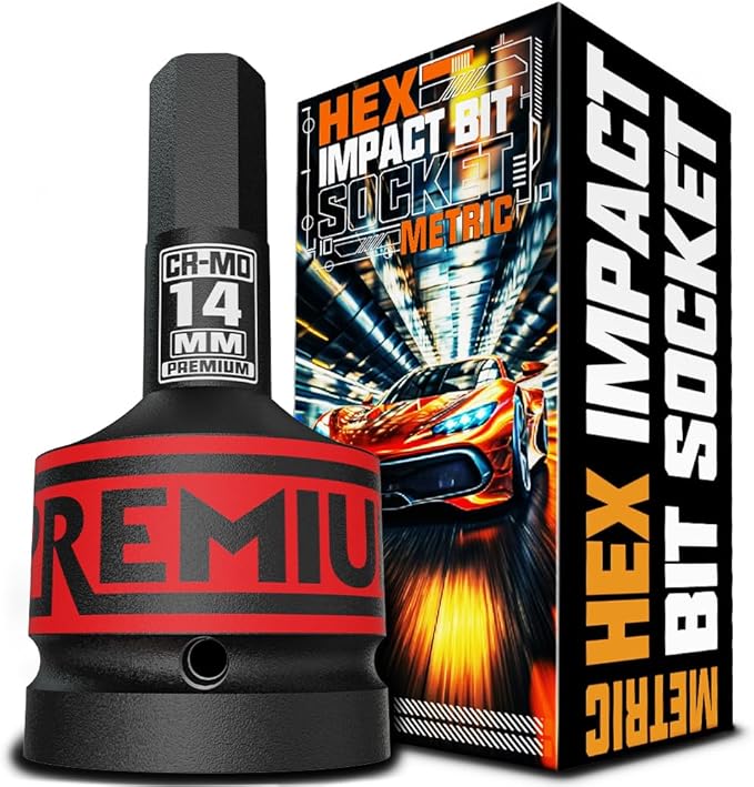 1" Drive H14 Impact Hex Bit Socket, 14 mm Allen Bit Socket, Metric, Cr-Mo Steel, Truck Repair and Equipment Maintenance