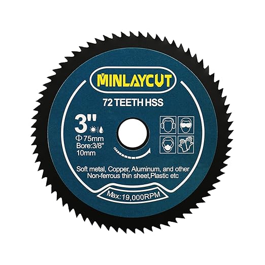 3inch HSS Mini Saw Blade - MINLAYCUT 72T 10mm Bore Cutting Discs 1pc 75mm for Wood, Copper, Aluminum, Plastic and Soft Metal