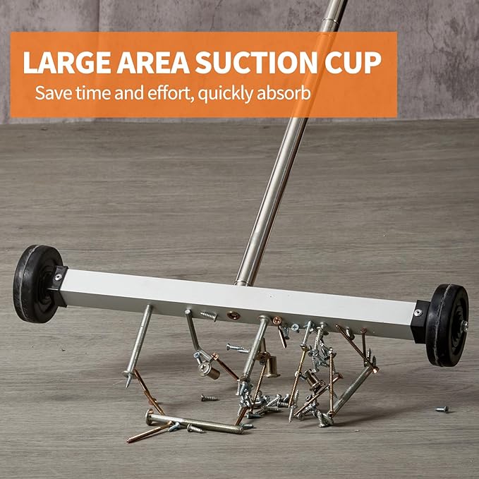 HARDK Magnet Pickup Sweeper Tools - 17 inch - Magnetic Pick Up Sweeper -10 Lbs - Yard Magnet with Telescoping Holder and Wheels to Pick Up Nails, Magnetic Sweeper for Construction,Lawn,Roofing