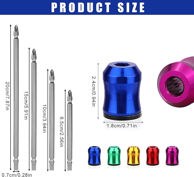 5pcs Strong Magnetic Screw Rings, Screwdriver Magnetic Rings with Non-Slip Design with 4 Double-Ended Screwdriver Bits for Drill Tools Woodworking Home Repairs and DIY Maintenance
