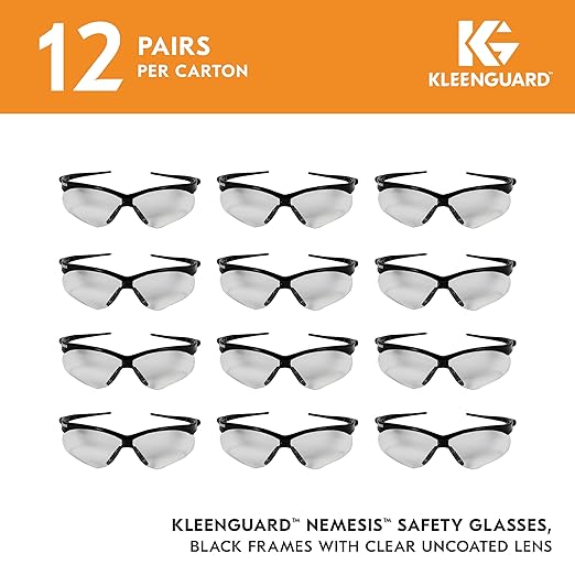 KleenGuard??V30 Nemesis??Safety Glasses (25676), Clear Lenses, Black Frame, Unisex Eyewear for Men and Women (12 Pairs/Case)