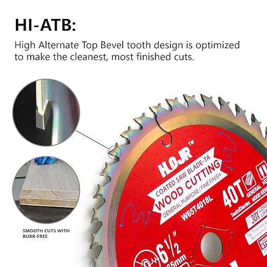 Circular Saw Blade Woodworking TA Series, 6-1/2" 40-Tooth, Arbor 5/8" with Diamond Knock-Out, Fine Finish Wood Cutting,Special Anti-Thermal Adhesion Coating on Cutting Head -TA, 6-1/2" 40T TA