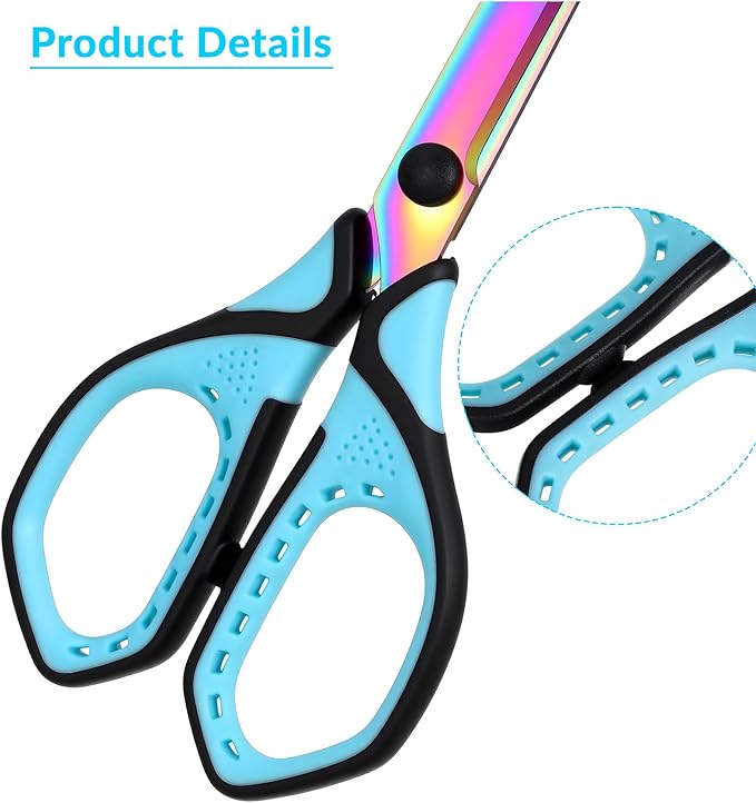 Scissors with Case, 1 Pair of Stainless Steel Titanium Coated Multi-purpose Scissors, Fabric Sewing Office Craft Soft Grip Pointed Shears Cutter for Home School Supplies (Blue & Rainbow)