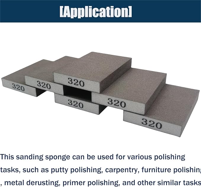 6 PCS 320 Grit Hand Sanding Blocks Set - Superfine Sander Sponge, Wet and Dry Dual-use Sanding Sponges, Washable and Reusable, Ideal for Wood Metal Wall Polish