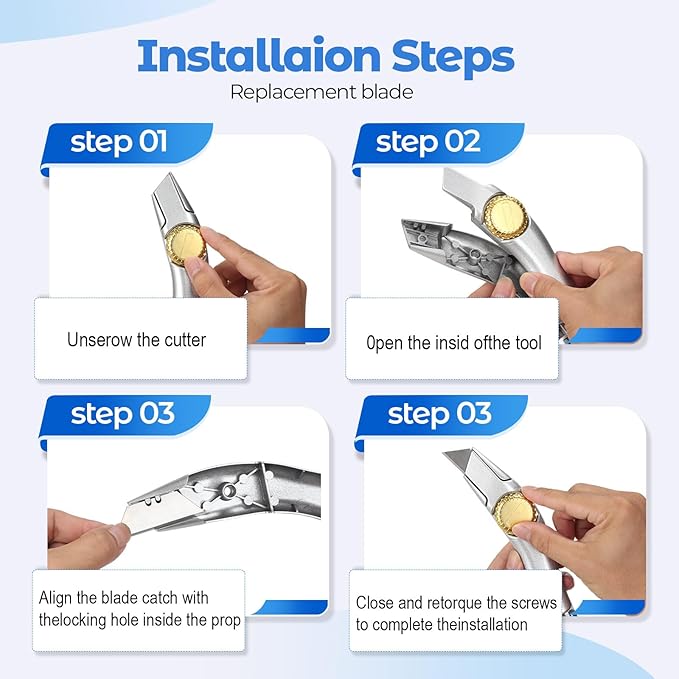 4 Pcs Fixed Blade Navajas para Roofing Utility Knives Heavy Duty Roofer's Knife Utility Knife Roofing Tools竊똈ncludes 3 Types of Replacement Blades, Heavy Duty Carpet Cutter for Indoor, Outdoor Use