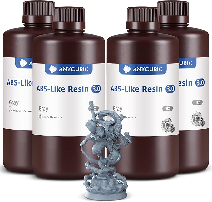 ANYCUBIC ABS-Like Resin 3.0, 3D Printer Resin with Enhanced Strength and Toughness, High Precision and Minimal Shrinkage, Wide Compatibility for All LCD Resin 3D Printers (Grey, 4kg)