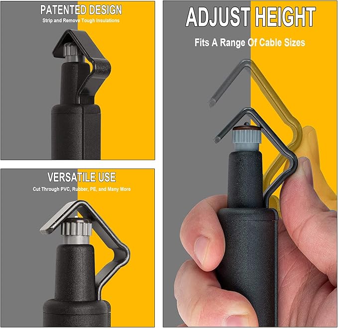 GROWORD Round Cable Stripper Tool - Adjustable Cutting Depth Jacket Slitter - Fast & Precise Removal - 3/16" to 1 1/8" Diameter