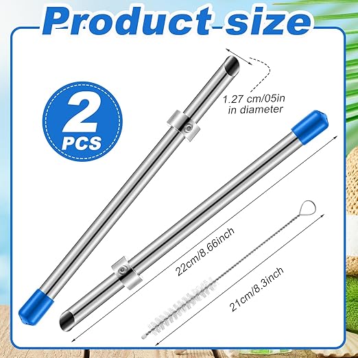 Lasnten 2 Pack Straw Puncher for Plastic Lids Lemonade Cups, Stainless Steel Straw Hole Puncher Punching Tools for Cafe Drinks Deli Container Squeezed Fresh Lemonade Stand Supplies(8.7 Inch,Blue)