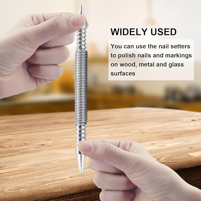 Dual Head Nail Setter Spring Loaded Nail Set Spring Nail Punch Hammerless Tool Kit 1/32?? 1/16??Tools 3500 PSI Striking Force Counter Punch - 2 PCS