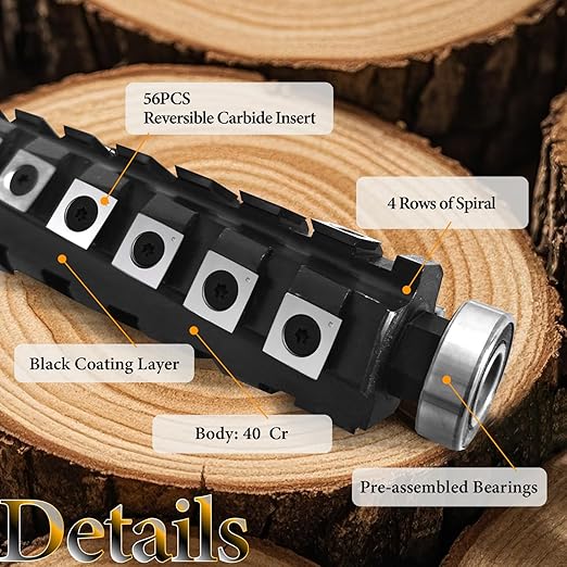 Spiral Cutterhead for DeWalt Planer DW735 DW735X Thickness Planer 13 Inch Spiral Cutter Head with Reversible Carbide Inserts Woodworking Helical Cutter Head