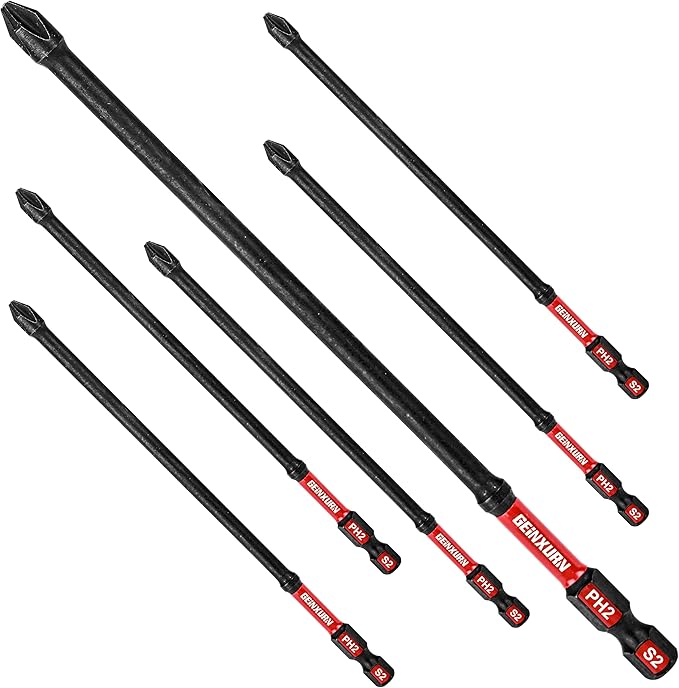 Impact Tough #2 Phillips 6 in. D2 Steel Long Extension Insert Driver Bits,6Pack 1/4 Inch Hex Shank Long Cross Magnetic PH2 Screwdriver Bits Set