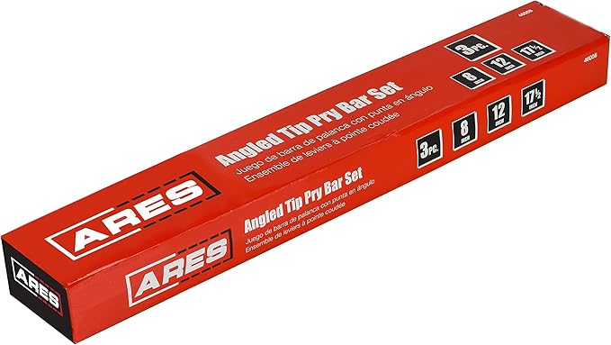 ARES 46008-3-Piece Pry Bar Set - 8-Inch, 12-Inch, and 17.5-Inch Pry Bars - Angled Tip for Lifting and Prying - Comfortable Non-Slip Double Injection Handle - Heavy Duty Striking End Cap