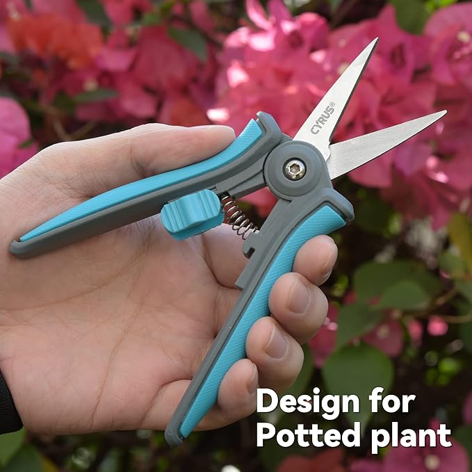 CYRUS 6?쒰arden Scissors Small Pruning Shears with Straight Blades,Hand Pruners for gardening,Micro-tip Floral Flower Shears Stainless Steel,Blue