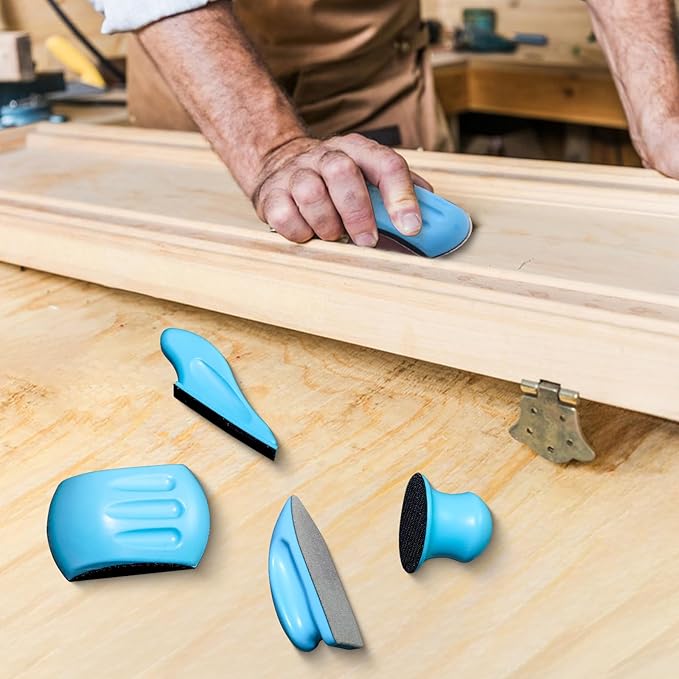 Hook and Loop Sanding Blocks Set, Round and Mouse Hand Sanding Block for Wood Furniture Car and Crafts, 4PCS