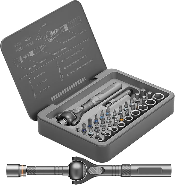 BoxedHome 40 in 1 Magnetic Ratchet Screwdriver Set, Multi Bit Screwdriver Kit with 180째 Adjustable Handle, S2 Bits and CR-V Socket Sets, Portable Tools for Computer, Electronics, Bike and Home Repair