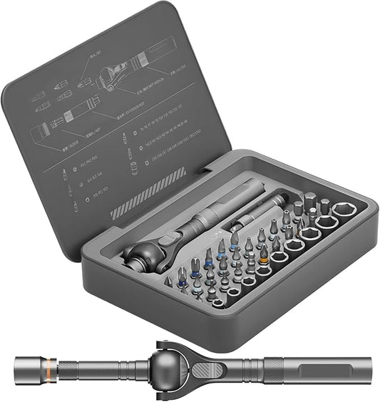 BoxedHome 40 in 1 Magnetic Ratchet Screwdriver Set, Multi Bit Screwdriver Kit with 180째 Adjustable Handle, S2 Bits and CR-V Socket Sets, Portable Tools for Computer, Electronics, Bike and Home Repair