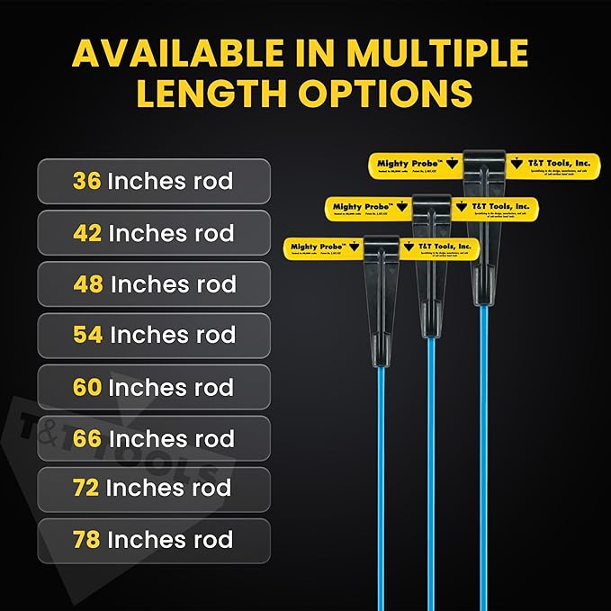 T&T Tools 42-Inch Mighty Probe Insulated Metal Soil Probe ??3/8" Metal Round Rod, Heavy Duty Design for Easy Penetration & Withdrawal, Soil Testing & Landscaping Tools, T-Handle, USA-Made-4 Pack