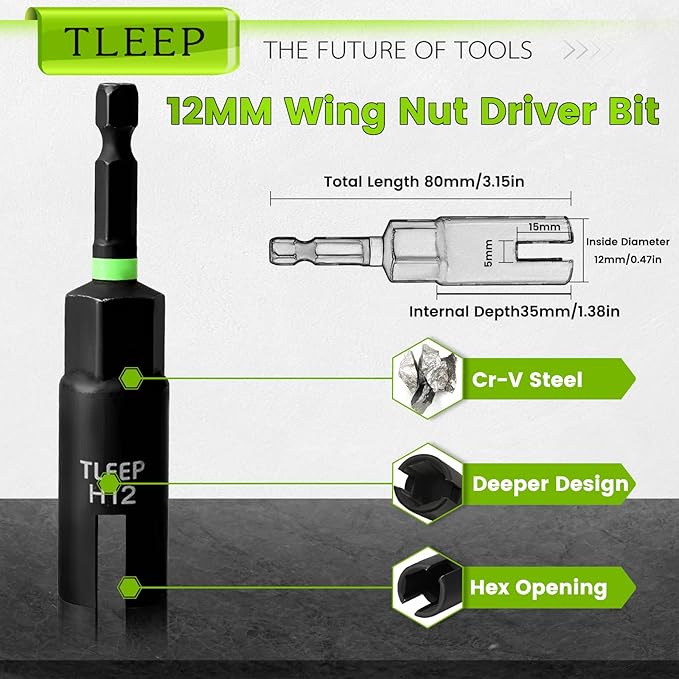 Deep Nut Driver Set for Impact Drill w/Wing Nut Driver Bit, Sae/Metric 80MM Deep Nut Driver Bits, 1/4" Quick Change, 8mm 10mm 13mm 9/16”(14mm) 5/8”(16mm) 17mm 3/4”(19mm) 5/16” 3/8” 7/16” 1/2”