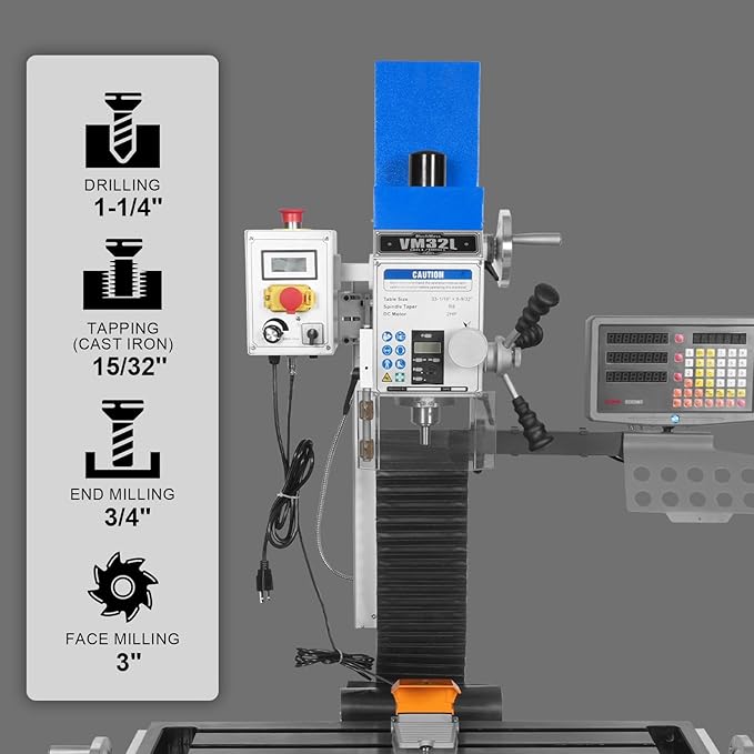 8-1/4"x33''Benchtop Mill Drill Machine with DRO, Variable Speed, Brushless Motor, R8 Spindle, 2 HP, 110V, Compact Milling Drilling Tool for Garage Shop, DIY Metalworking without Stand, VM32LD