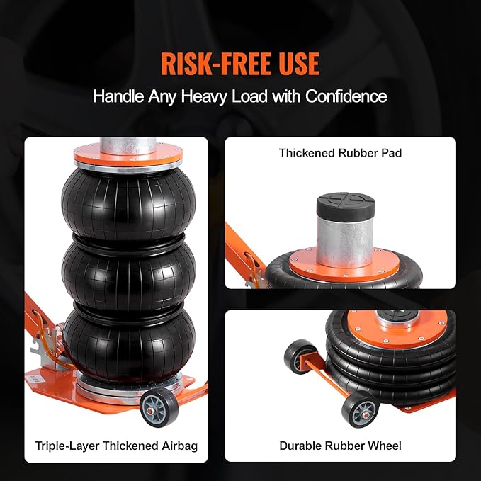 VEVOR Air Jack, 3 Ton/6600 lbs Triple Bag Air Jack, with Heightened Column Lifting Up to 21.3 Inch & Adjustable Handle, with Thick Rubber Pad, 1-6S Lifting Pneumatic Bag Jack Fits for Car, SUV