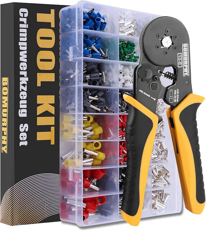 Ferrule Crimping Tool Kit with Wire Connectors, AWG24-8 Sawtooth Self-Adjustable Ratchet Wire Terminals Crimper Kit (Hex Crimping Tool Set - 24 Types)