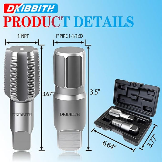 DKIBBITH 2-Piece Pipe Extractor and NPT Tap Set 1" - Heavy Duty Carbon Steel Tools for Removing Broken Threaded Pipes & Cutting Accurate NPT Threads - Plumbers Mechanics DIY with Storage Case.