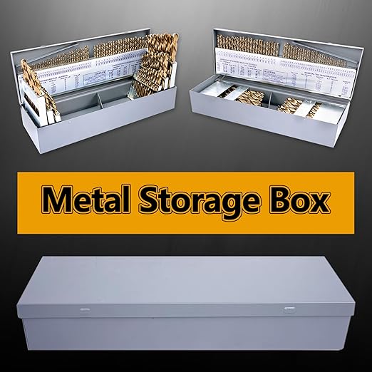 Cobalt Drill Bit Set - 115Pcs M35 High Speed Steel Bits for Hardened Metals, Stainless Steel, Cast Iron and Wooden Plastics, with Metal Index Storage Box,1/16"-1/2", A-Z, #1-#60
