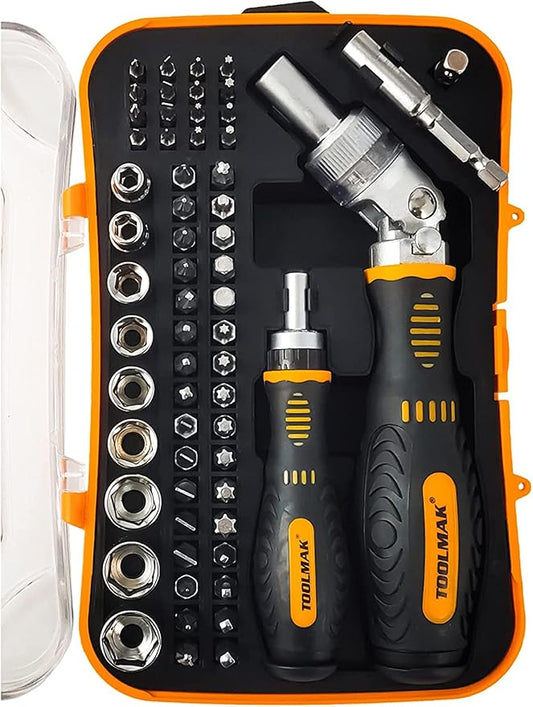 61pcs Ratcheting Screwdriver Set,Socket Set,Precision Screwdriver Bit Set with Rotatable Ratchet Handles 竊?Storage Case,Household Repair Tool Kits for Bike Watches and glasses,phones etc