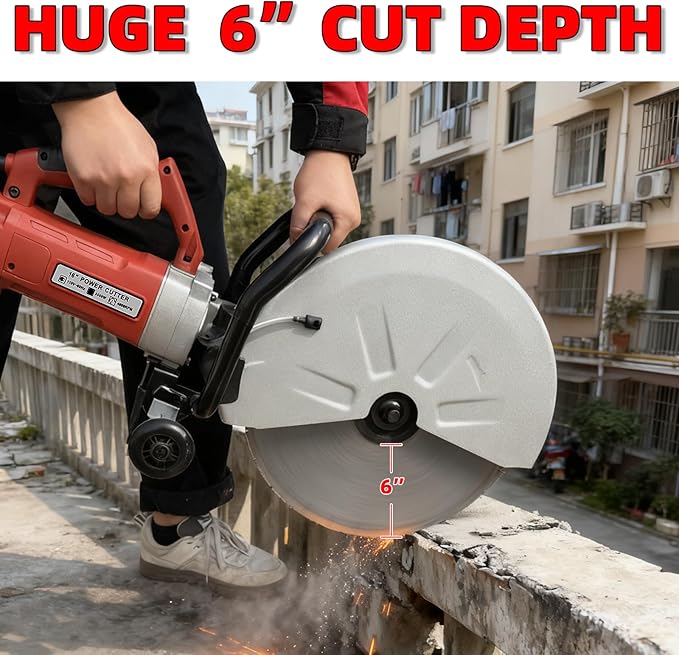 JKCHENPRO 3500W Electric Concrete Saw - 16" Cut-Off Saw with Diamond Blade, 6.1" Max Cutting Depth, 110V Power for Asphalt & Masonry