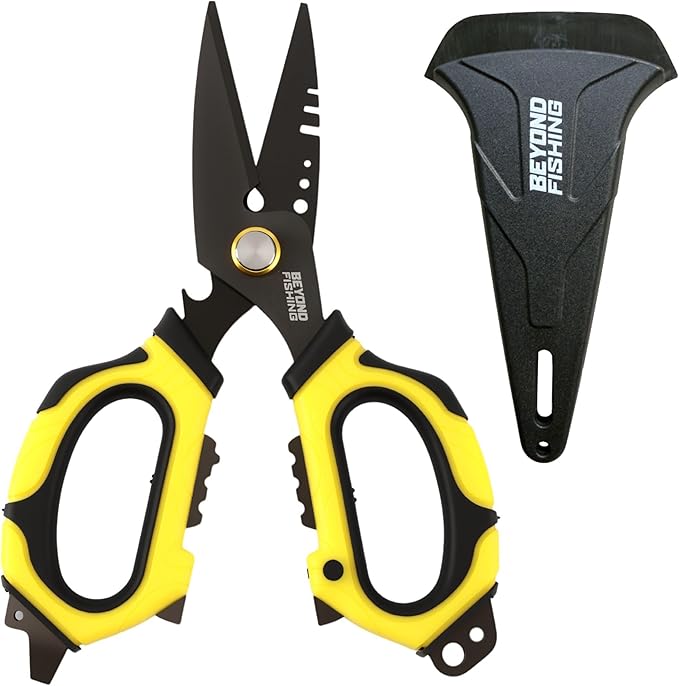 Beyond Fishing OmniPro Shears ??6.5??Multi-Function Fishing Scissors with Titanium-Coated Blades ??Cuts Braided Line, Monofilament, Fluorocarbon & Steel Wire ??Fishing Tool with Sheath