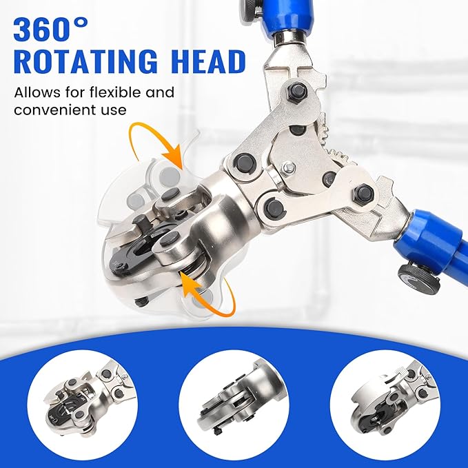 Propress Tool, ProPress Tool for Copper Pipe with 1/2" 3/4" 1" Jaws, 360째 Rotating Head & Extendable Handle for Solderless Copper Fittings