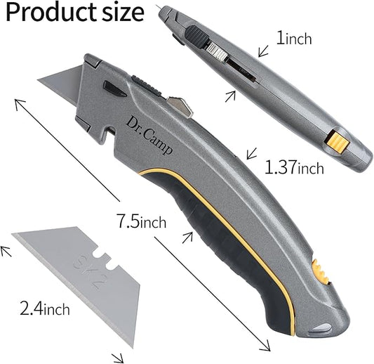 Utility Knife Retractable Box Cutter Zinc Alloy Razor Knife with 3 Blades Safety Carton Cutter for Boxes Carpet Leather Cortador de Cajas