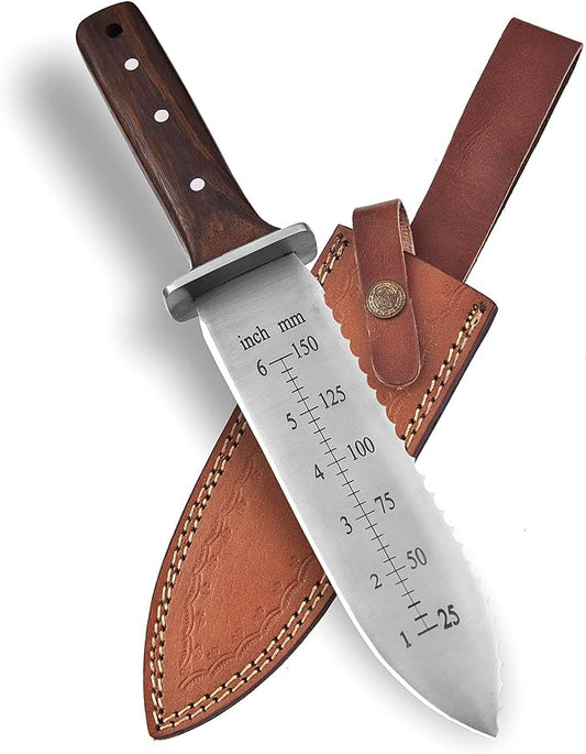 Namibagata Japanese Steel Hori Hori Garden Knife, Insulation Knife Hori Hori Garden Knives use as Digging, Weeding knives, Planting Knifes & Sod Cutter | 12" Stainless Steel with Cutting Edge, Full-Tang walnut Wood Handle with Sheath