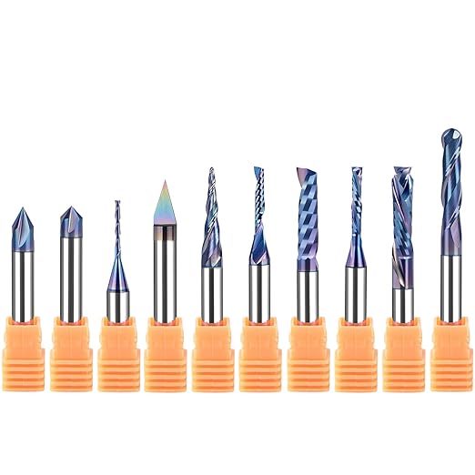 SpeTool 10PCS TAC Coated CNC Router Bit Set 1/4 Inch Shank, Solid Carbide CNC Router Bits & End Mills for Woodworking Trimming Engraving Carving Sign Making Slotting?봣or Wood, Plastic and Aluminum