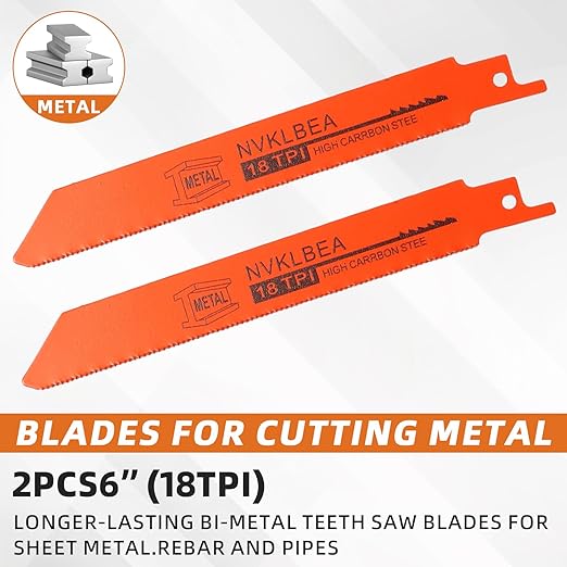 10-Piece Reciprocating Saw Blades 6 & 8 Inch Wood & Metal Cutting Saw Blades Premium Blades Carbon Steel Bi - Metal Reciprocating Saw Blades for Wood Pruning NVKLBEA
