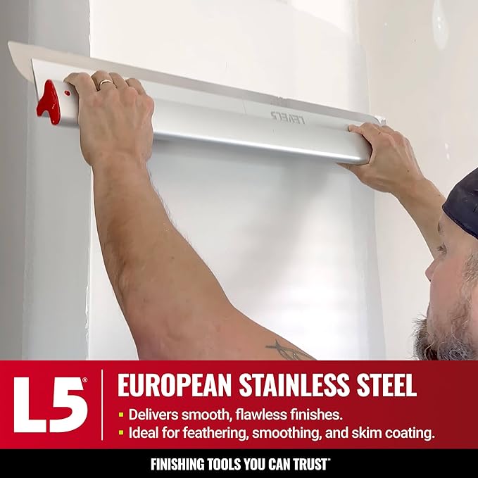LEVEL5 Drywall Skimming Blade Set | 10, 24 & 32 Inch Skimming Blades | Ergonomic Aluminum Body | Replaceable 0.3mm German Stainless Steel Blade | for Smoothing Walls and Ceilings | 5-444