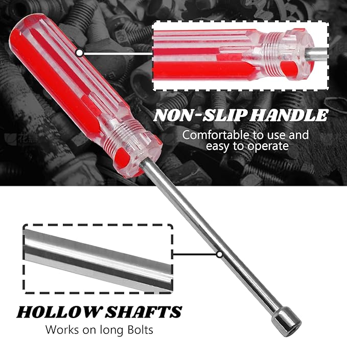 3/16 Inch Hex Nut Driver, Socket Wrench Screwdriver with 3.7-Inch Hollow Shaft, Cushion Grip Handle