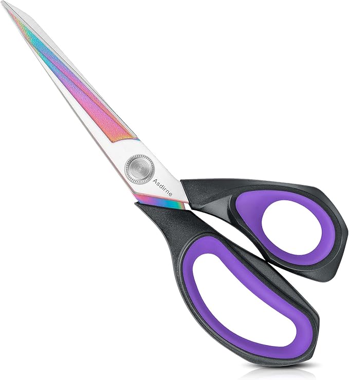 Professional Fabric Scissors, Heavy Duty Titanium Coating Sewing Scissors, Ultra-Sharp Blade Fabric Shear, Ergonomic Rubber Handle, Great for Craft, Sewing, Leather Tailor, 9.4?? Black/Purple